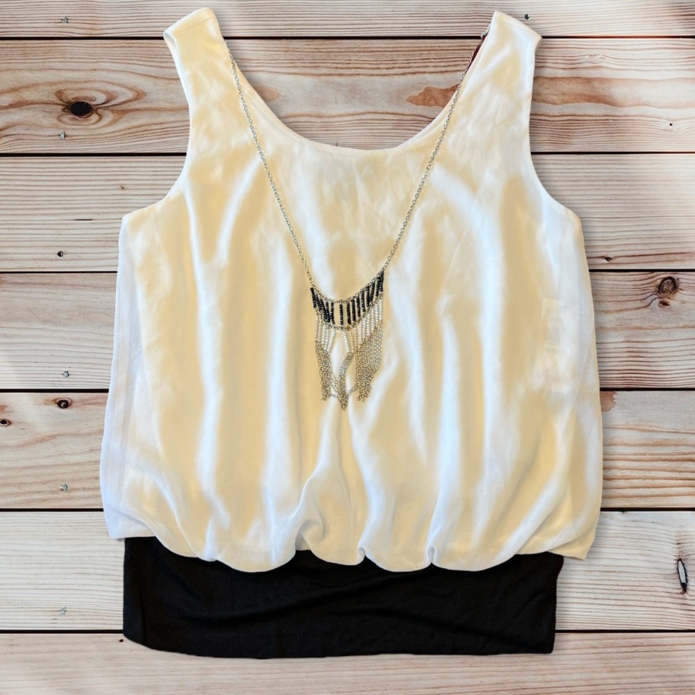 BCX Blouse Tank Shirt Dressy Black White Juniors Macys Small S